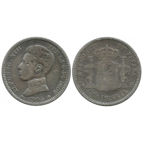 Alfonso XIII. 1905*(19-05). 1 Peseta (BC/BC-) (Plata) Ceca de Madrid SM-V