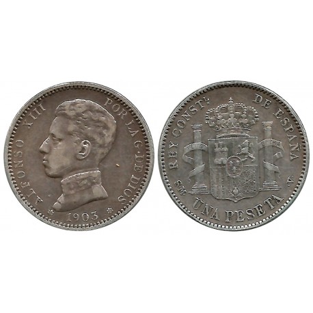Alfonso XIII. 1903*(19-03). 1 Peseta (MBC-) (Plata) Ceca de Madrid SM-V