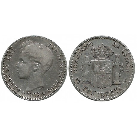 Alfonso XIII. 1902*(19-02). 1 Peseta (BC/BC+) (Plata) Ceca de Madrid SM-V