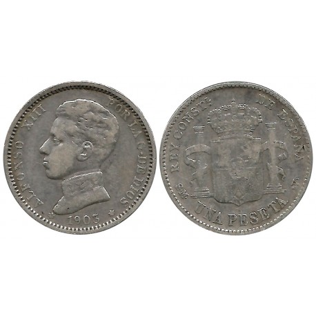 Alfonso XIII. 1903*(19-03). 1 Peseta (BC) (Plata) Ceca de Madrid SM-V