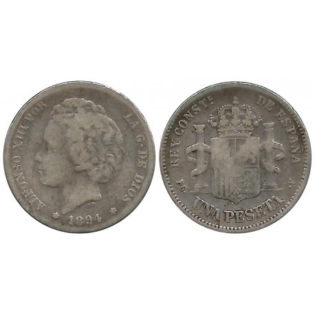 Alfonso XIII. 1894*(-----). 1 Peseta (BC) (Plata) Ceca de Madrid PG-V