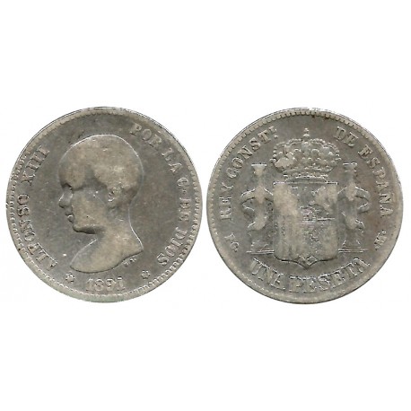 Alfonso XIII. 1891*(-----). 1 Peseta (BC-/BC) (Plata) Ceca de Madrid PG-M