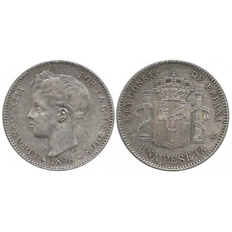 Alfonso XIII. 1896*(18-96). 1 Peseta (MBC) (Plata) Ceca de Madrid PG-V