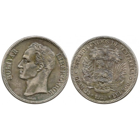 (Y24.2) Venezuela. 1929. 5 Bolívares (MBC+) (Plata)