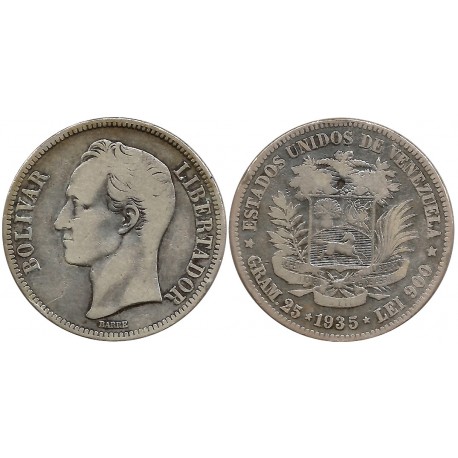 (Y24.2) Venezuela. 1935. 5 Bolivares (BC) (Plata)
