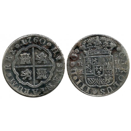 Carlos III. 1760. 2 Reales (BC/BC+) (Plata) Ceca de Madrid JP