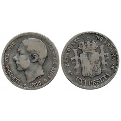 Alfonso XII. 1885*(---96). 1 Peseta (BC/BC-) (Plata) Ceca de Madrid MS-M