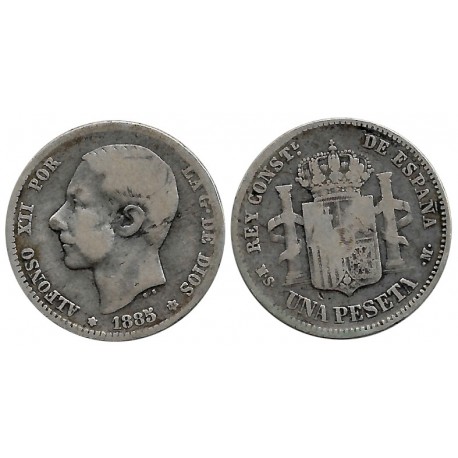 Alfonso XII. 1885*(---96). 1 Peseta (BC/BC-) (Plata) Ceca de Madrid MS-M