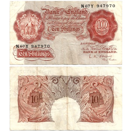 (368c) Gran Bretaña. 1948-60. 10 Shillings (BC) Leve roturas en esquina superior izquierda