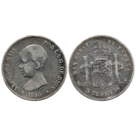 Alfonso XIII. 1890*(-----). 5 Pesetas (BC) (Plata) Ceca de Madrid MP-M