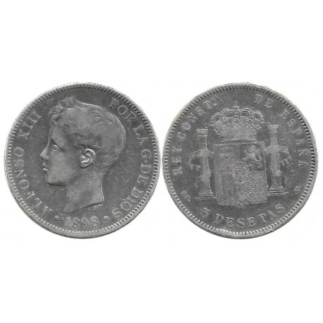 Alfonso XIII. 1898*(18---). 5 Pesetas (BC) (Plata) Ceca de Madrid SG-V
