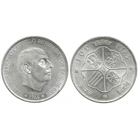 Estado Español. 1966*(19-68). 100 Pesetas (EBC) (Plata)