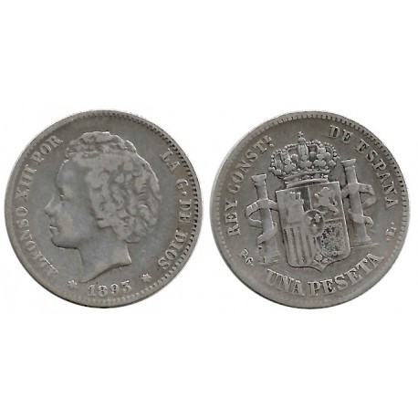 Alfonso XIII 1893*(-----). 1 Peseta (BC) (Plata) Ceca de Madrid PG-L