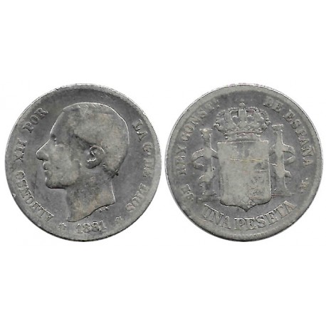 Alfonso XII. 1881*(-----). 1 Peseta (BC-/RC+) (Plata) Ceca de Madrid MS-M