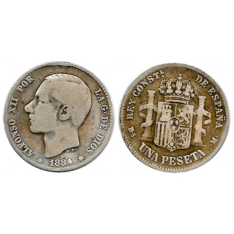 Alfonso XII. 1884*(-----). 1 Peseta (BC) (Plata) Ceca de Madrid MS-M