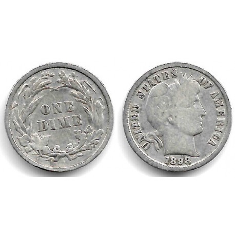 (113) Estados Unidos de América. 1898. 1 Dime (BC/BC+) (Plata)