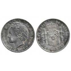 Alfonso XIII. 1894*(1----). 2 Pesetas (BC/BC+) (Plata) Ceca de Madrid PG-V