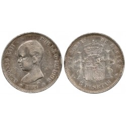 Alfonso XIII. 1889*(18-89). 5 Pesetas (BC) (Plata) Ceca de Madrid MP-M