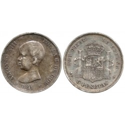 Alfonso XIII. 1891*(18-91). 5 Pesetas (BC+) (Plata) Ceca de Madrid PG-M