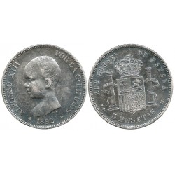 Alfonso XIII. 1892*(18-92). 5 Pesetas (MBC-/MBC) (Plata) Ceca de Madrid PG-M
