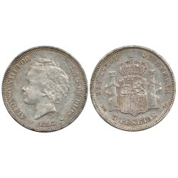 Alfonso XIII. 1893*(18---). 5 Pesetas (MBC-) (Plata) Ceca de Madrid PG-L