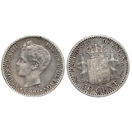 Alfonso XIII. 1900*(0-0). 50 Céntimos (BC) (Plata) Ceca de Madrid SM-V