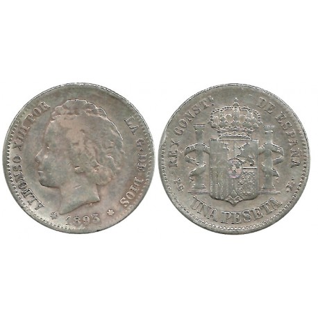 Alfonso XIII. 1893*(-----). 1 Peseta (BC) (Plata) Ceca de Madrid PG-L