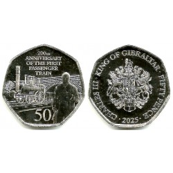 Gibraltar. 2025. 50 Pence (SC) 200 Aniv. Primer Tren con Pasajeros