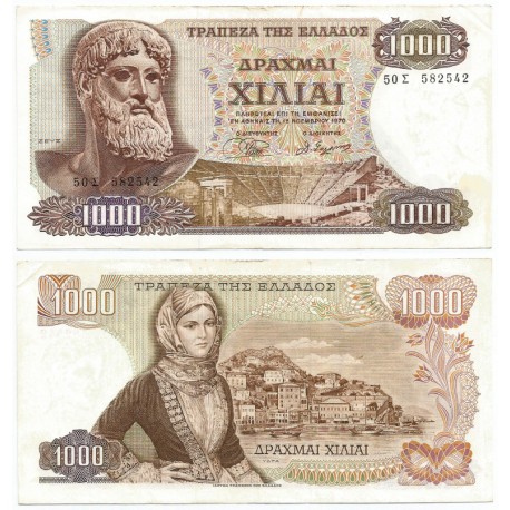 (198b) Grecia. 1970. 1000 Drachma (MBC) Leve Mancha