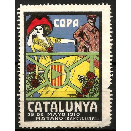 Viñeta Conmemortiva de la Copa de Catalunya en Mataró. Año 1910 (Nuevo, con señal de fijasellos)