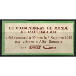 Viñeta Conmemorativa de le Championnat du Monde de l,Automobile en Monza. Año 1925 (Nuevo, con seña de fijasellos)