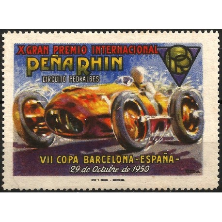 Viñeta Conm. X Gran Premio Peña Rhin. Año 1950 (Nuevo, con señal de fijasellos)