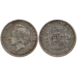 Alfonso XIII. 1894*(18-94). 5 Pesetas (BC) (Plata) Ceca de Madrid PG-V