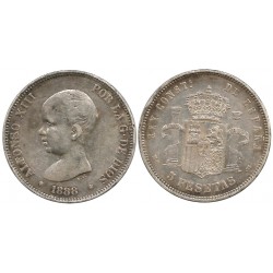 Alfonso XIII. 1888*(18-88). 5 Pesetas (BC/BC+) (Plata) Ceca de Madrid MP-M