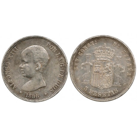 Alfonso XIII. 1888*(18-88). 5 Pesetas (BC/BC+) (Plata) Ceca de Madrid MP-M