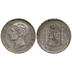 Alfonso XII. 1878*(---7-). 5 Pesetas (BC) (Plata) Ceca de Madrid DE-M