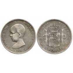 Alfonso XIII. 1889*(---89). 5 Pesetas (BC/BC-) (Plata) Ceca de Madrid MP-M