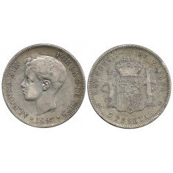 Alfonso XIII. 1897*(18---). 5 Pesetas (BC/BC-) (Plata) Ceca de Madrid SG-V