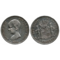 Alfonso XIII. 1888*(-8-88). 5 Pesetas (BC) (Plata) Ceca de Madrid MP-M