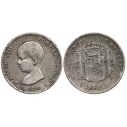 Alfonso XIII. 1888*(---88). 5 Pesetas (BC/BC-) (Plata) Ceca de Madrid MP-M