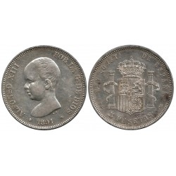Alfonso XIII. 1891*(18-91). 5 Pesetas (BC+) (Plata) Ceca de Madrid PG-M