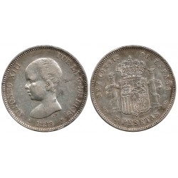 Alfonso XIII. 1889*(18-89). 5 Pesetas (BC/BC+) (Plata) Ceca de Madrid MP-M