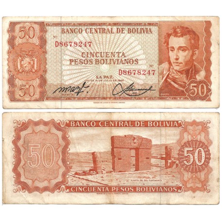(162) Bolivia. 1962. 50 Pesos (BC) Leve rotura margen derecho
