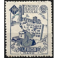 Viñeta Conm. 1er Concurso Filatélico Escolar. Lérida. Año 1955 (Nuevo, con señal de fijasellos)