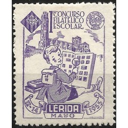 Viñeta Conm. 1er Concurso Filatélico Escolar. Lérida. Año 1955 (Nuevo, con señal de fijasellos)