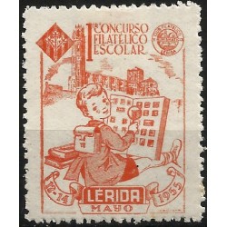 Viñeta Conm. 1er Concurso Filatélico Escolar. Lérida. Año 1955 (Nuevo, con señal de fijasellos)