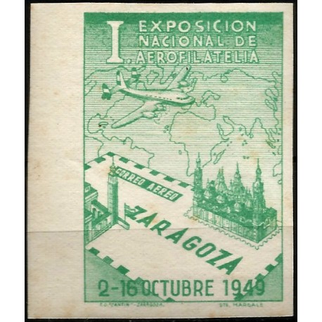 Viñetas Conm. I Exposición Nacional de Aerofilatelia. Zaragoza. Año 1949 (Nuevo, con señal de fijasellos)