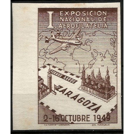 Viñetas Conm. I Exposición Nacional de Aerofilatelia. Zaragoza. Año 1949 (Nuevo, con señal de fijasellos)