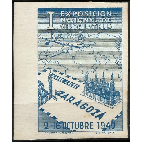 Viñetas Conm. I Exposición Nacional de Aerofilatelia. Zaragoza. Año 1949 (Nuevo, con señal de fijasellos)