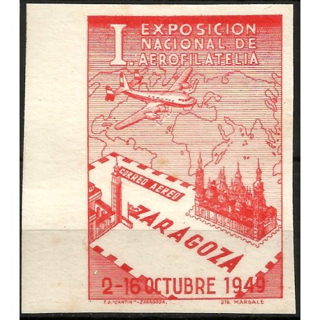 Viñetas Conm. I Exposición Nacional de Aerofilatelia. Zaragoza. Año 1949 (Nuevo, con señal de fijasellos)
